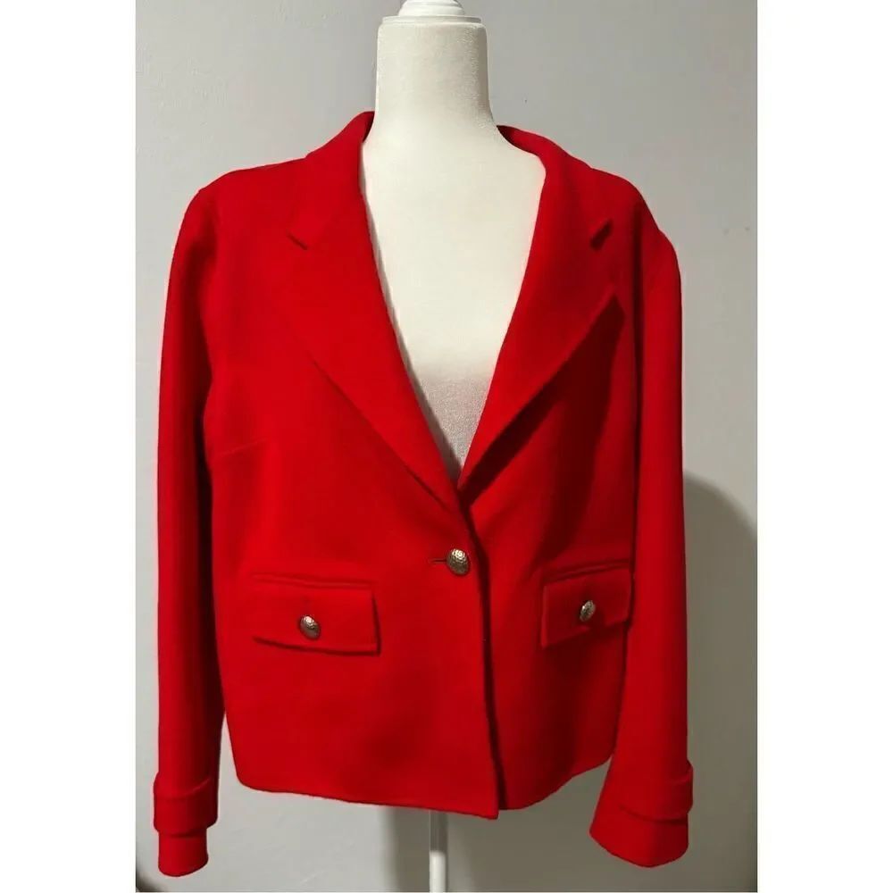 St. John classic Red blazer coat Angora wool cashmere Blend 14